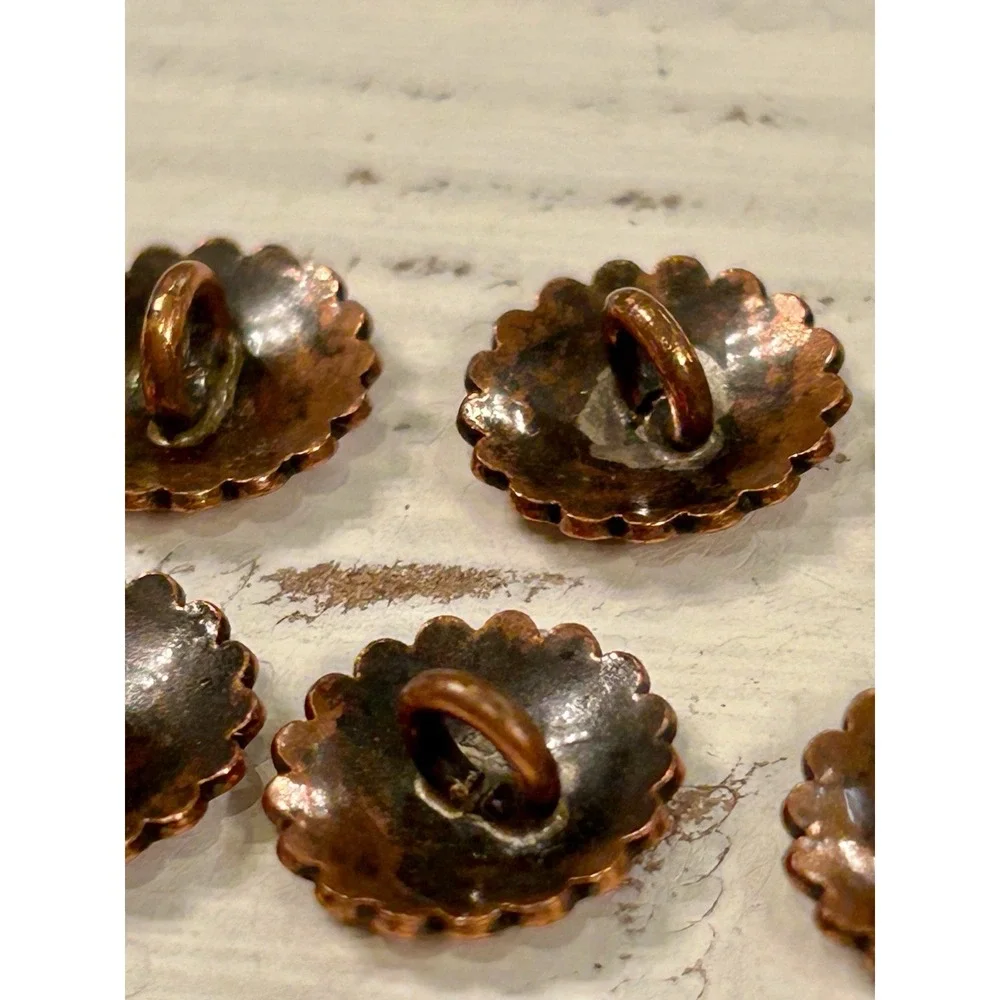 Copper Fluted Sunburst Southwestern Round Stamped Shank Buttons Set 6 Matching